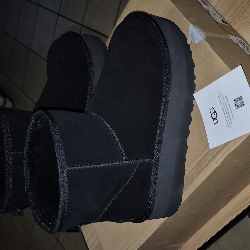 UGG Black Suede Classic Mini Platform Pull-On Boots